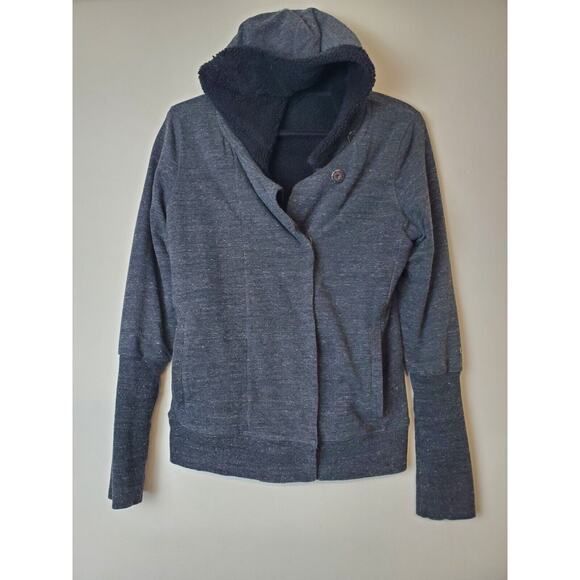 ALO Yoga Sherpa Lined Hooded Jacket Small Snap Front Gray Thumbholes Hoodie - Picture 8 of 8